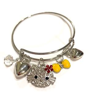 Kids Hello Kitty Charm Bracelet Silver Tone Yellow Bow